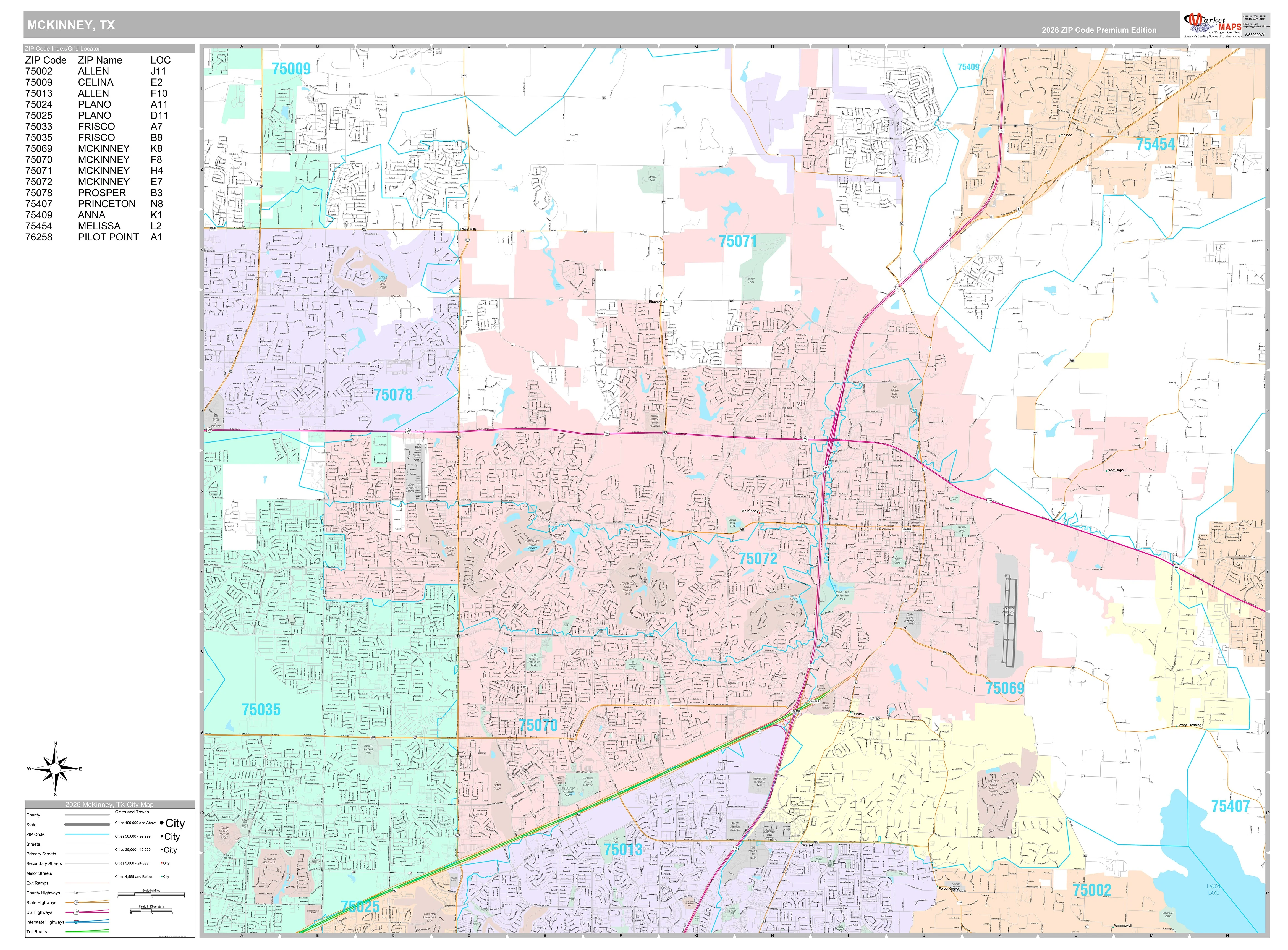 Premium Style Wall Map of McKinney, TX
