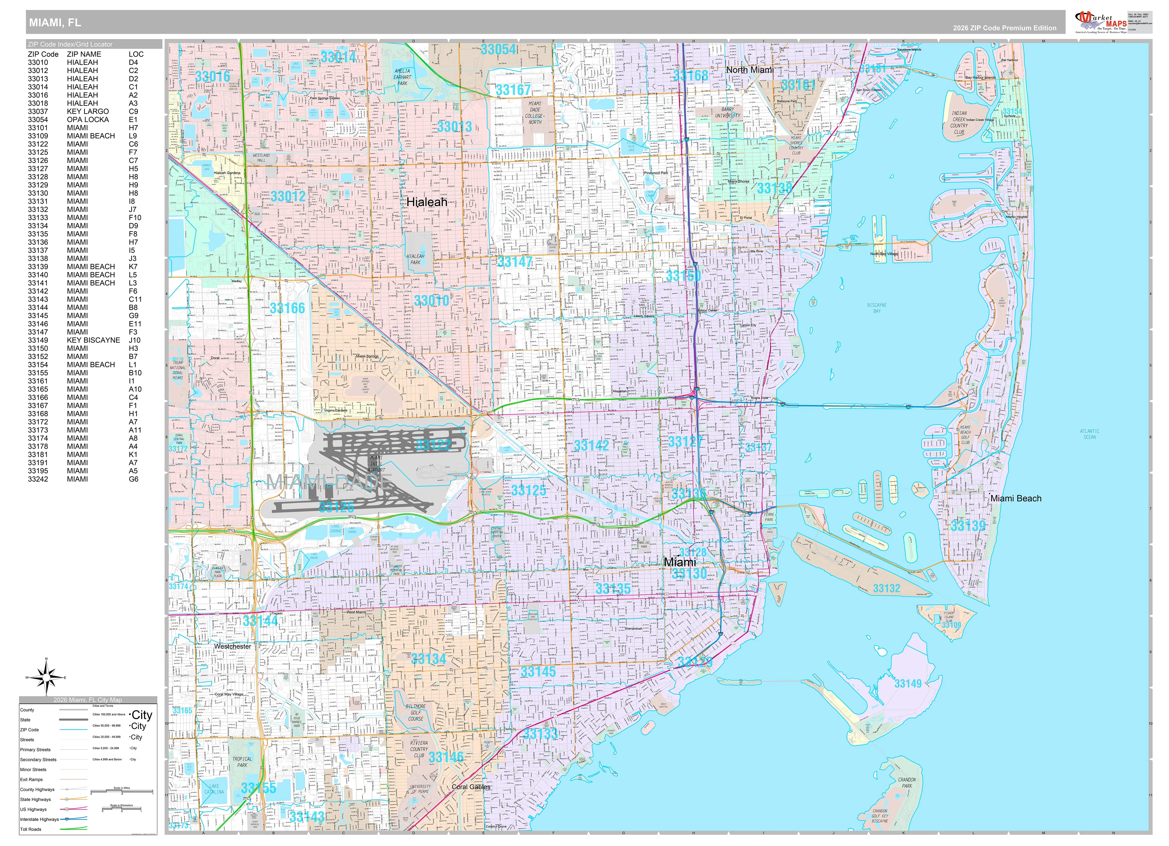 Premium Style Wall Map of Miami, FL