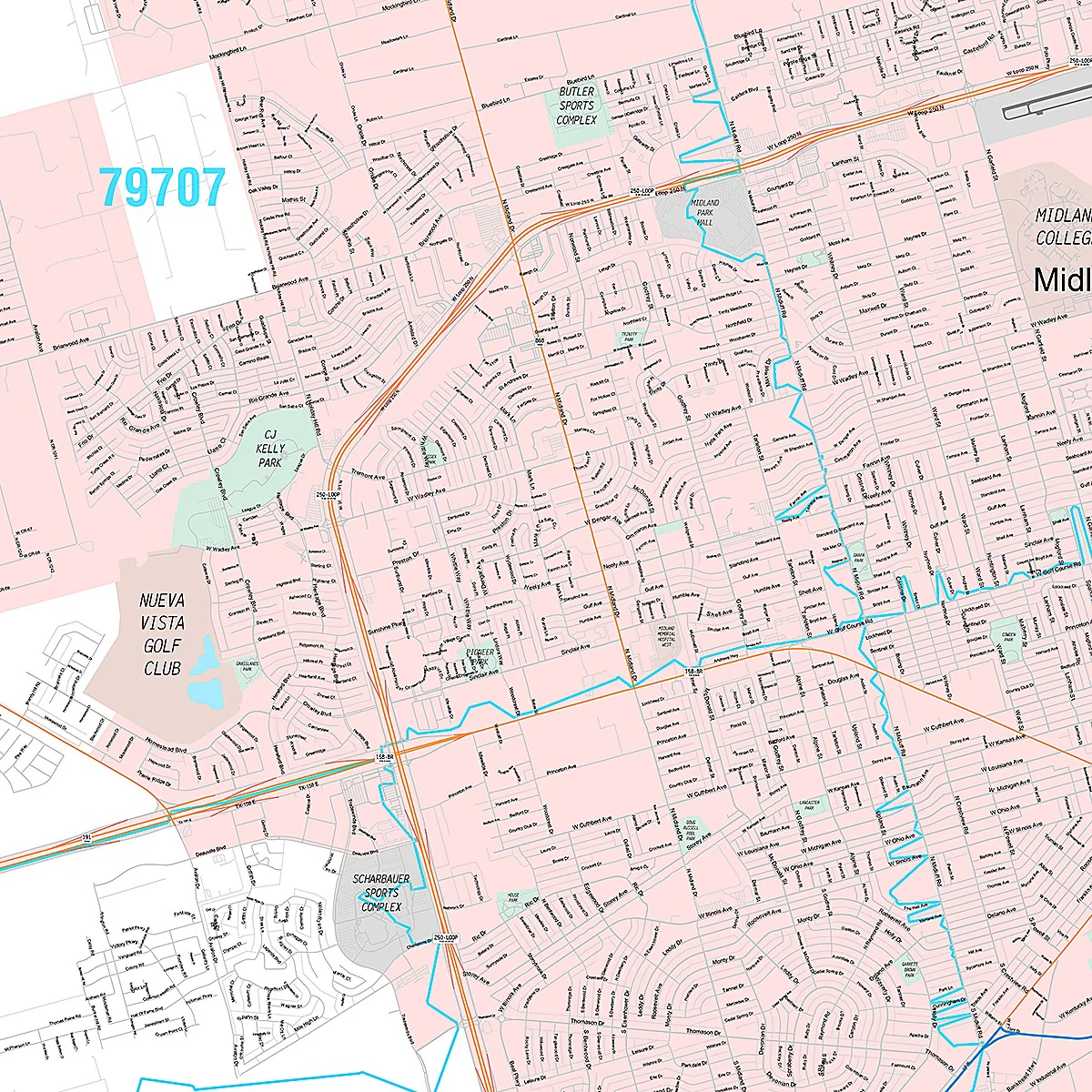 Premium Style Wall Map of Midland, TX - Image 2
