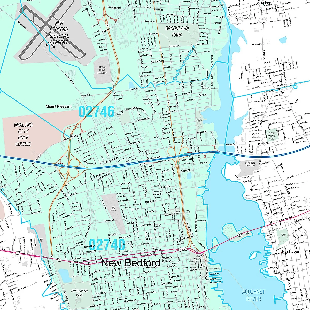 Premium Style Wall Map of New Bedford, MA - Image 2