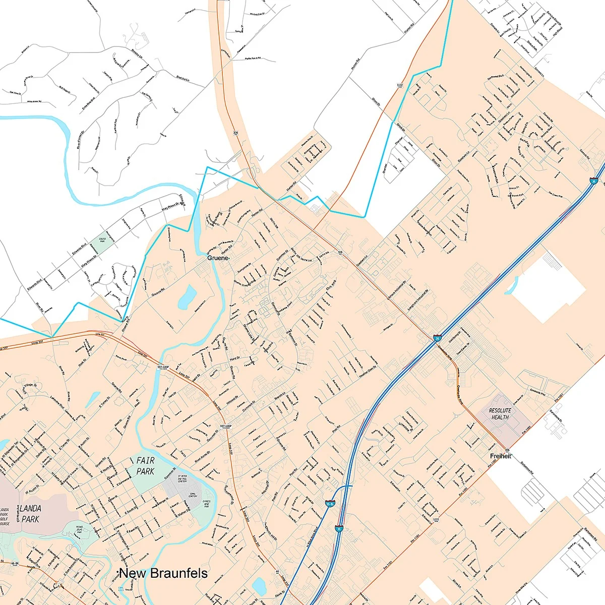 Premium Style Wall Map of New Braunfels, TX - Image 4