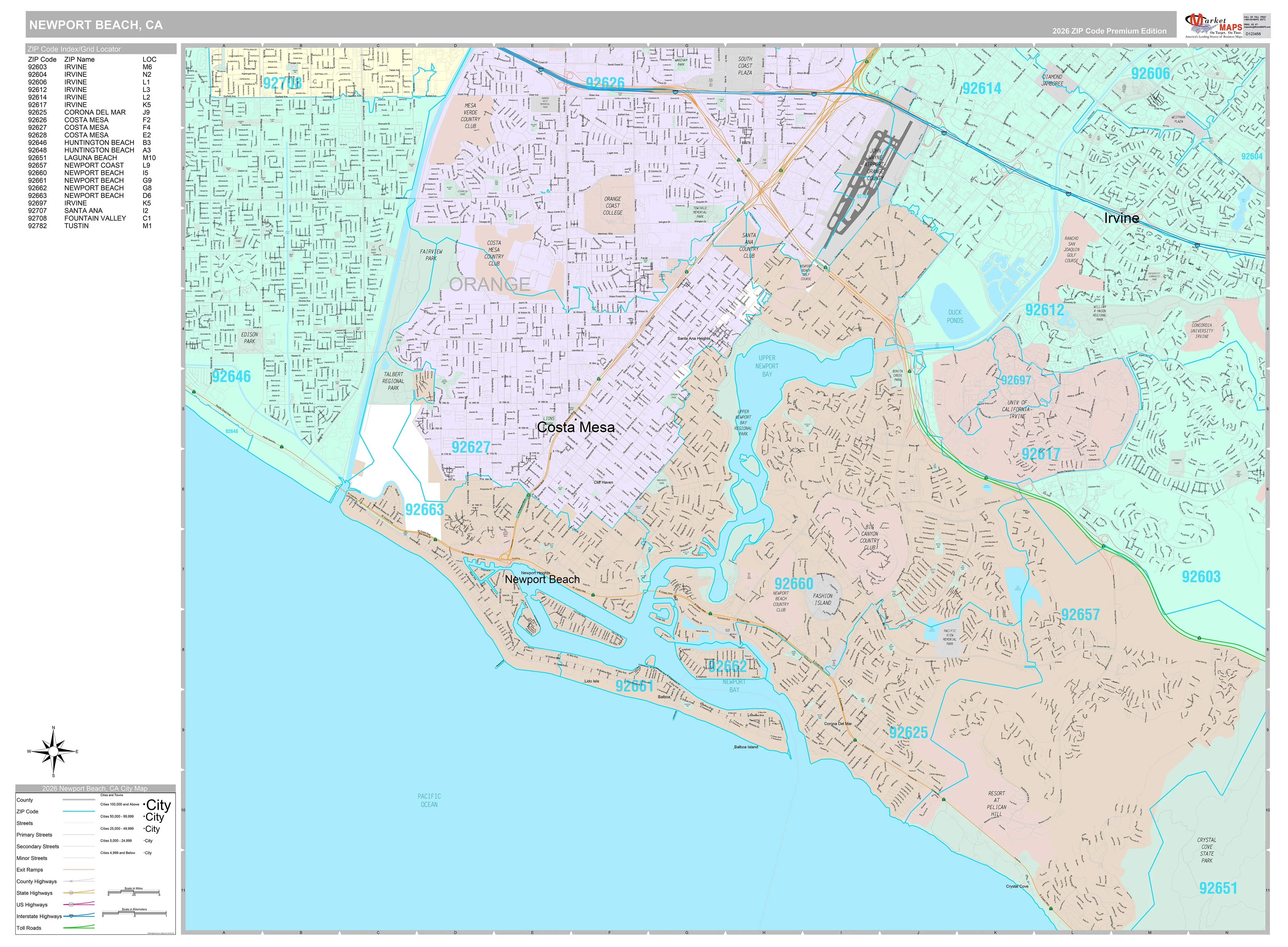 Premium Style Wall Map of Newport Beach, CA