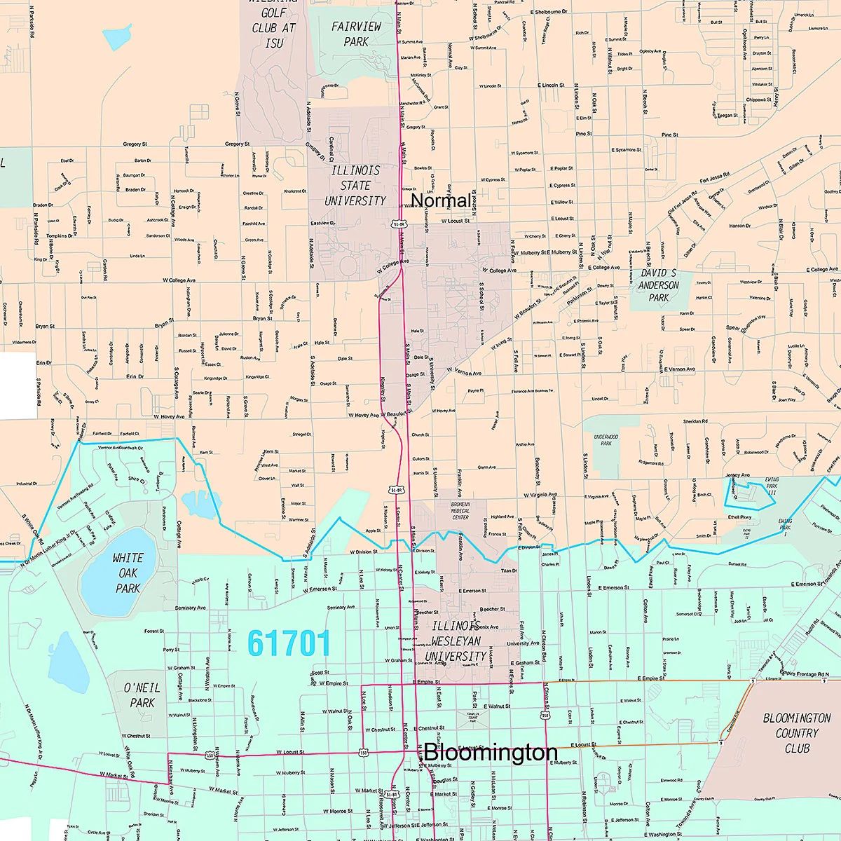 Premium Style Wall Map of Normal, IL - Image 5