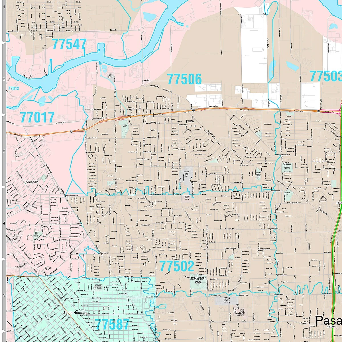 Premium Style Wall Map of Pasadena, TX - Image 3
