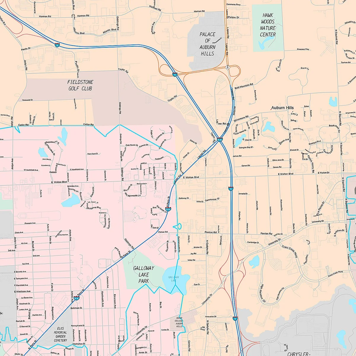 Premium Style Wall Map of Pontiac, MI - Image 4