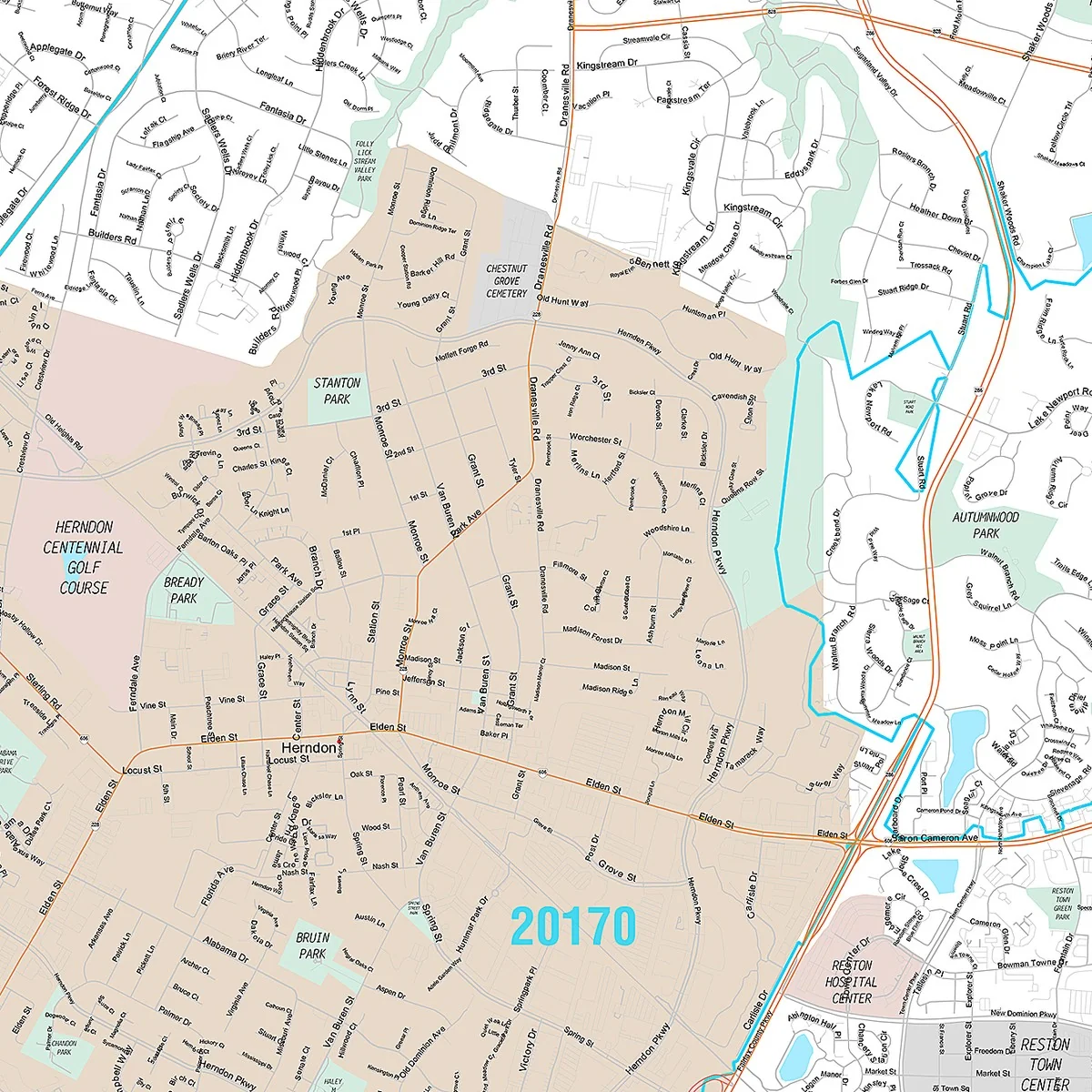 Premium Style Wall Map of Reston, VA - Image 3