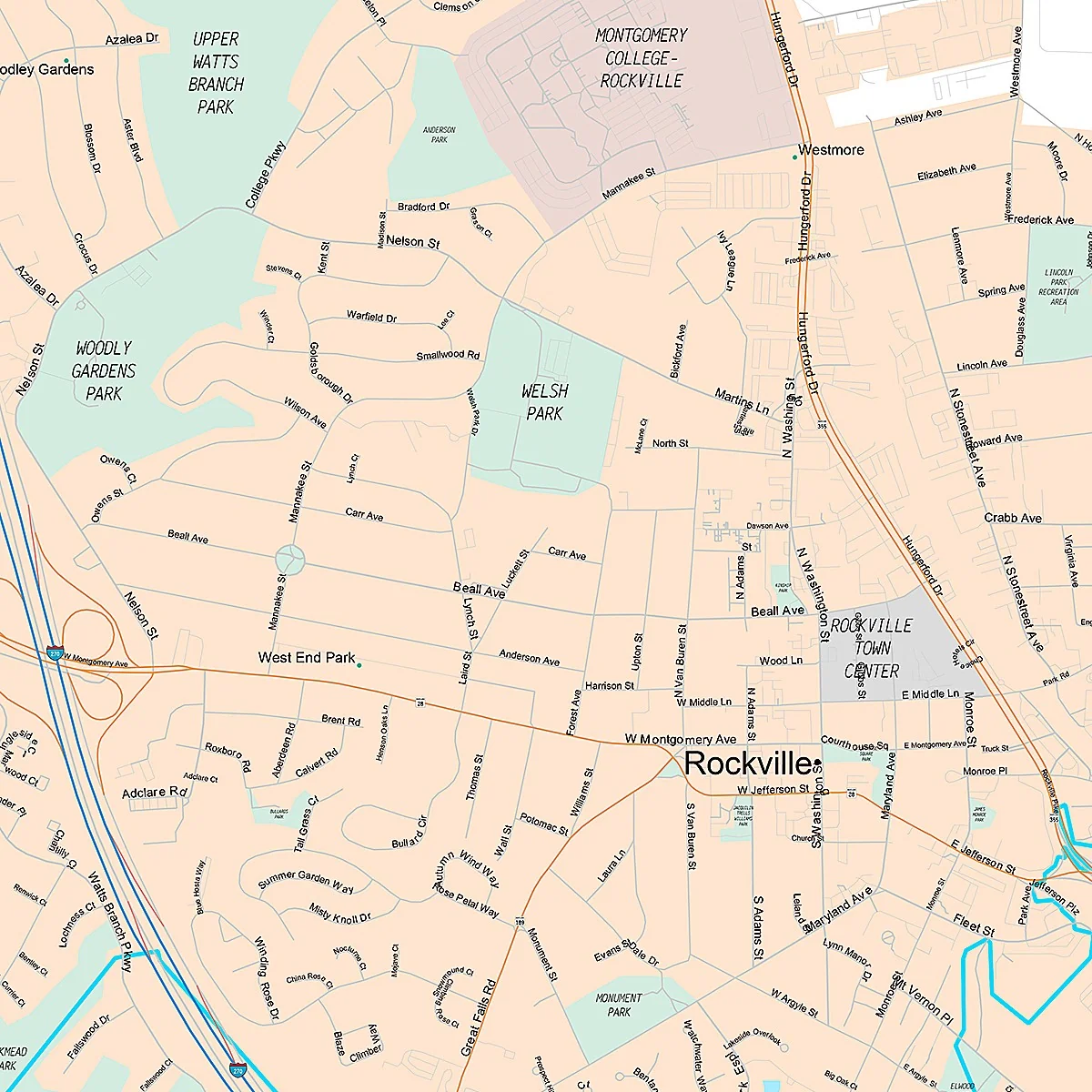 Premium Style Wall Map of Rockville, MD - Image 4
