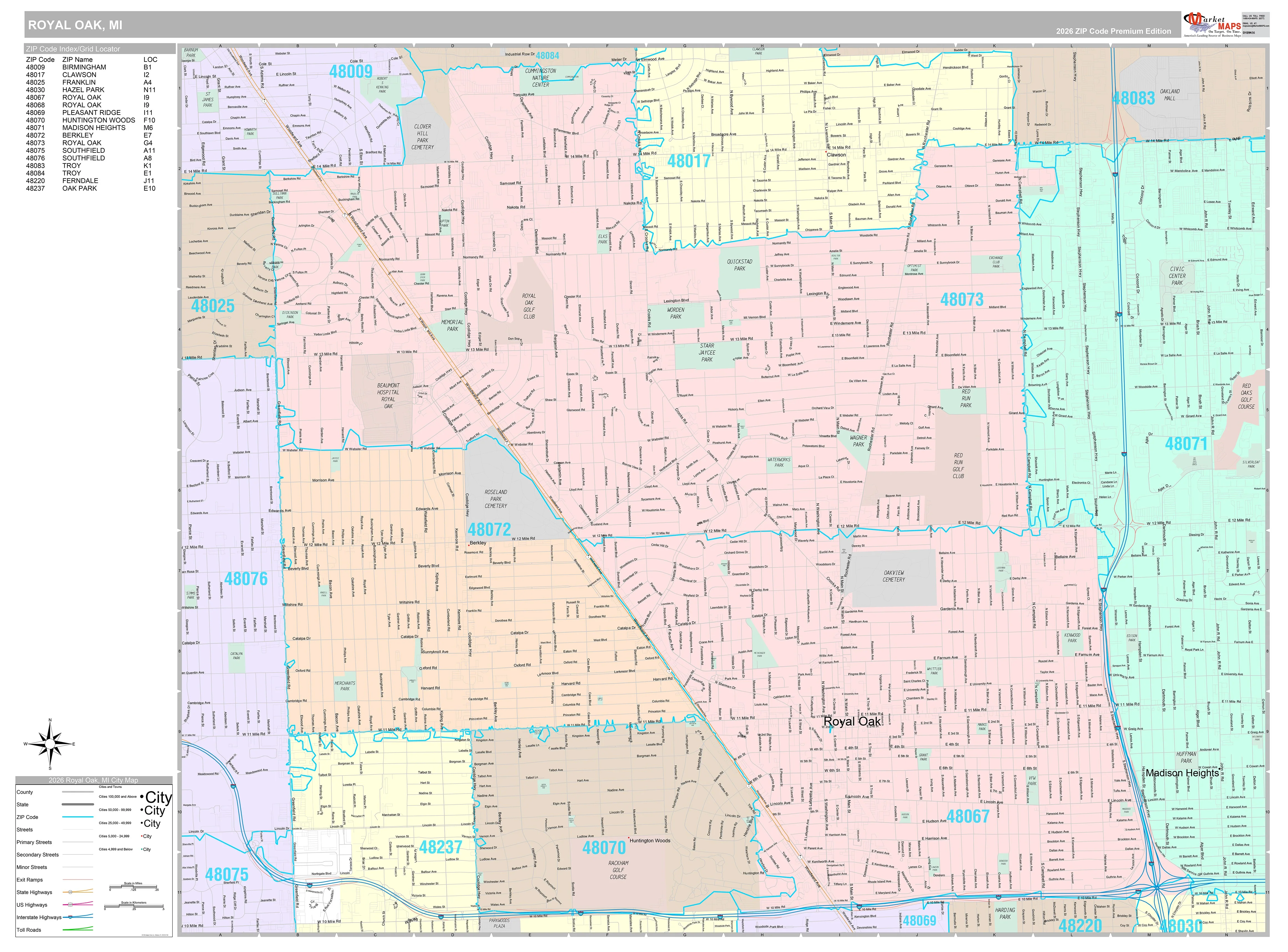 Premium Style Wall Map of Royal Oak, MI