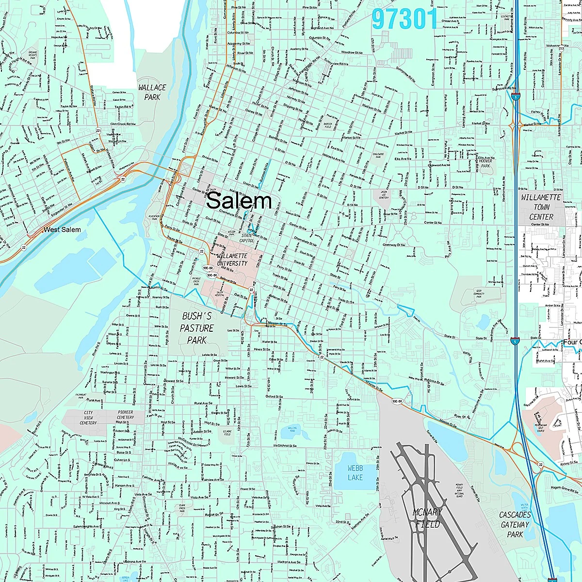 Premium Style Wall Map of Salem, OR - Image 2