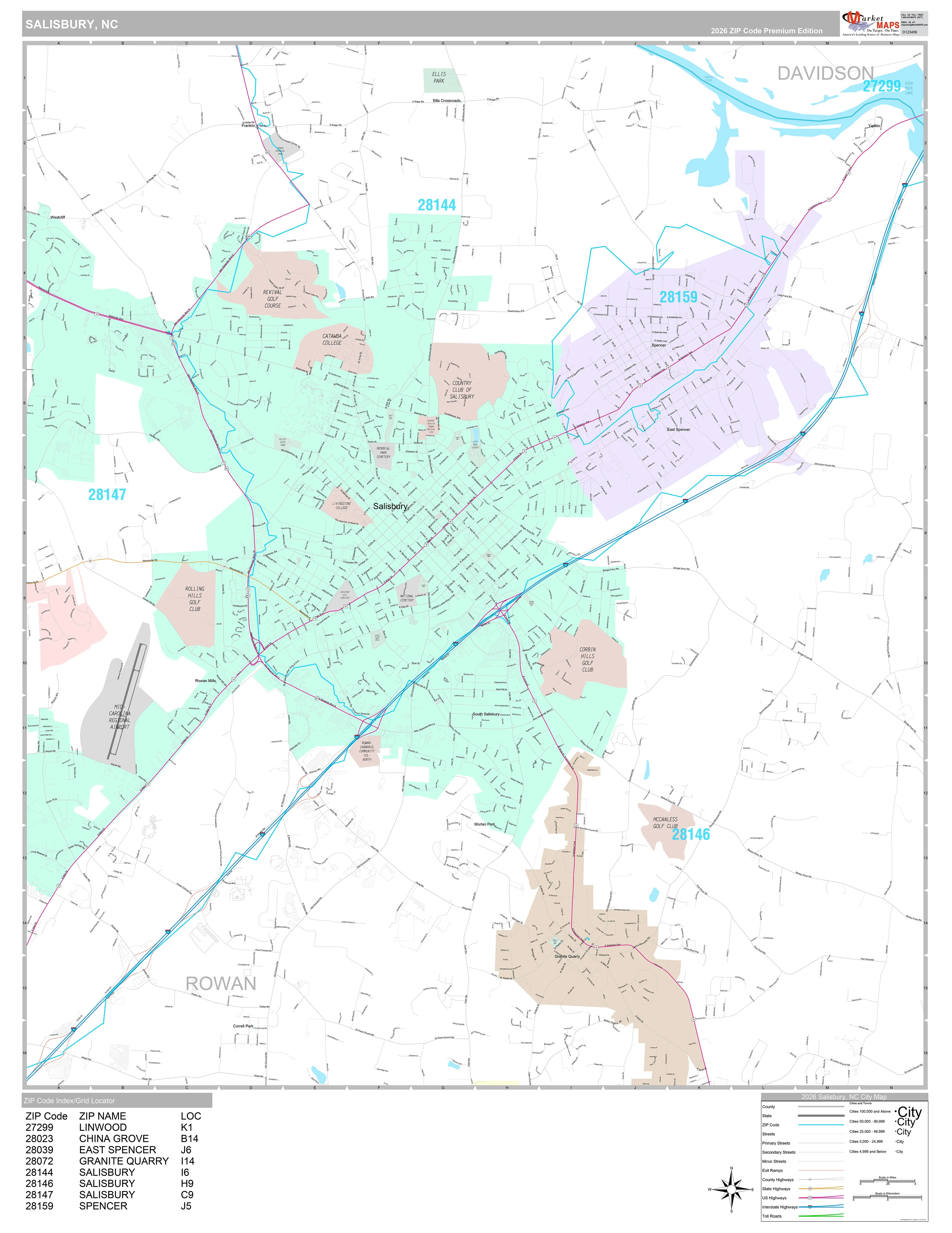 Premium Style Wall Map of Salisbury, NC