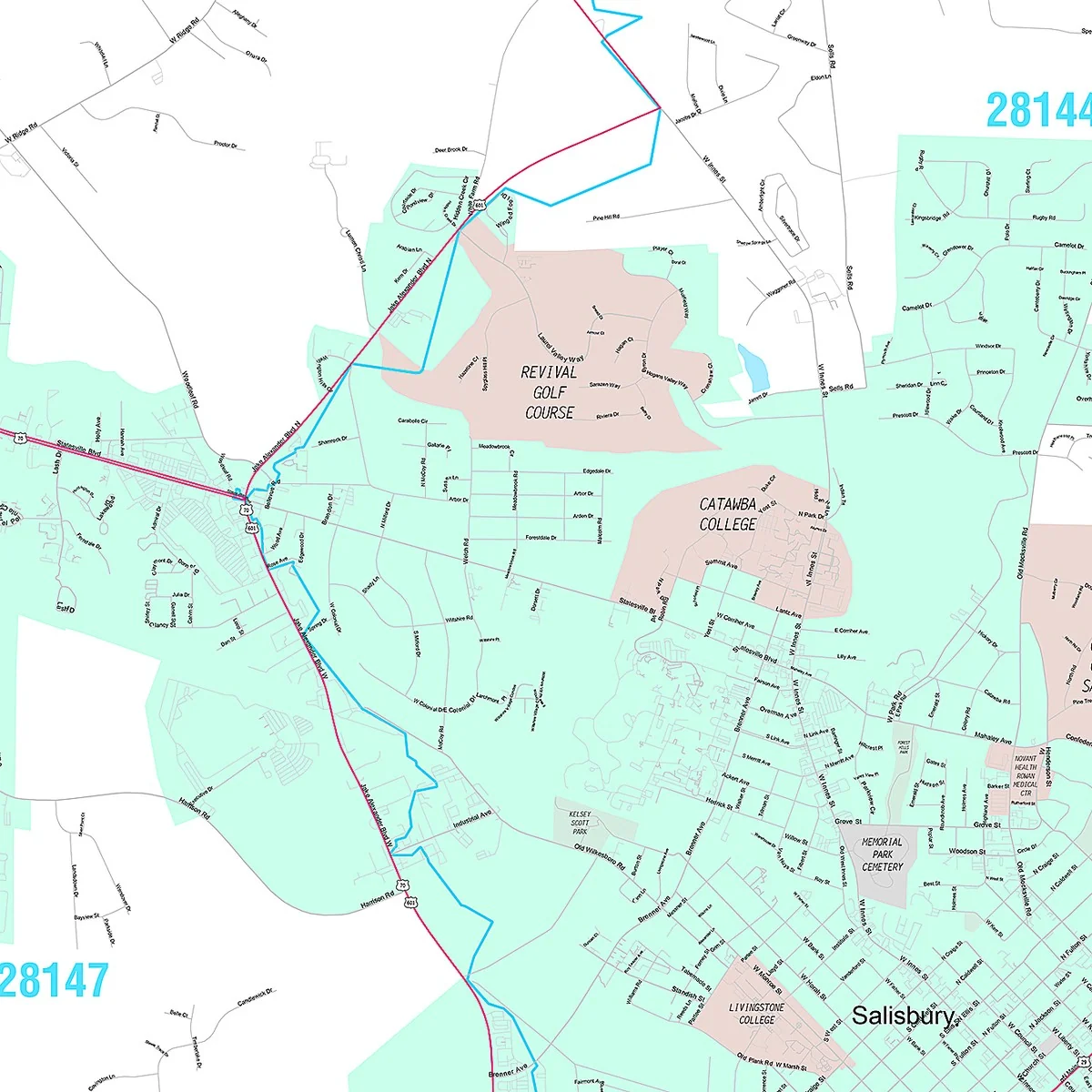 Premium Style Wall Map of Salisbury, NC - Image 3