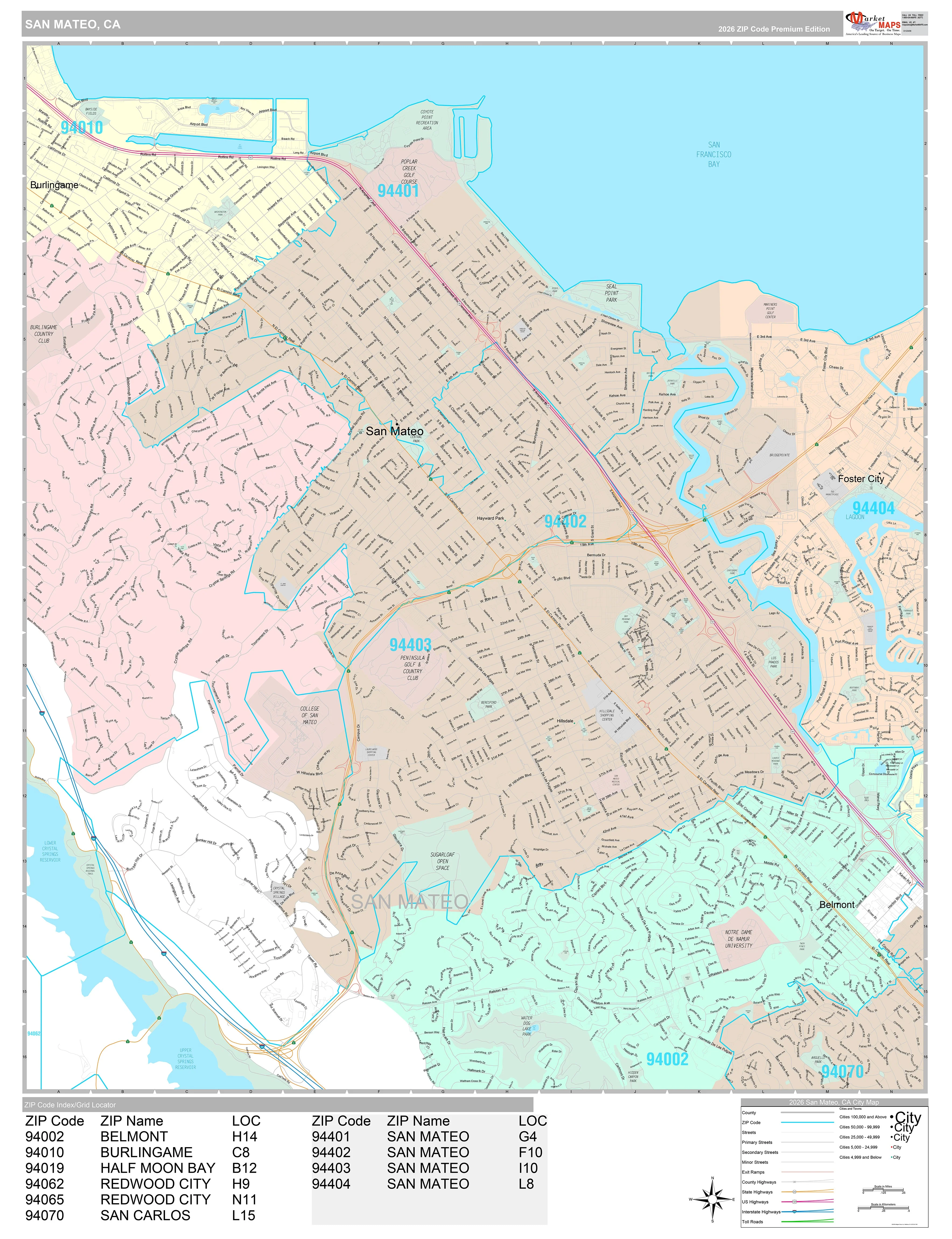 Premium Style Wall Map of San Mateo, CA