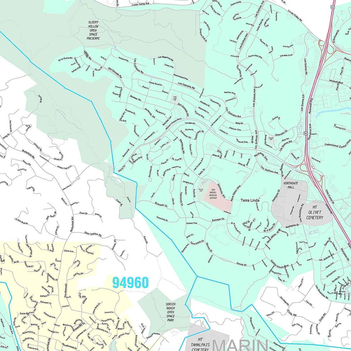 Premium Style Wall Map of San Rafael, CA - Image 3