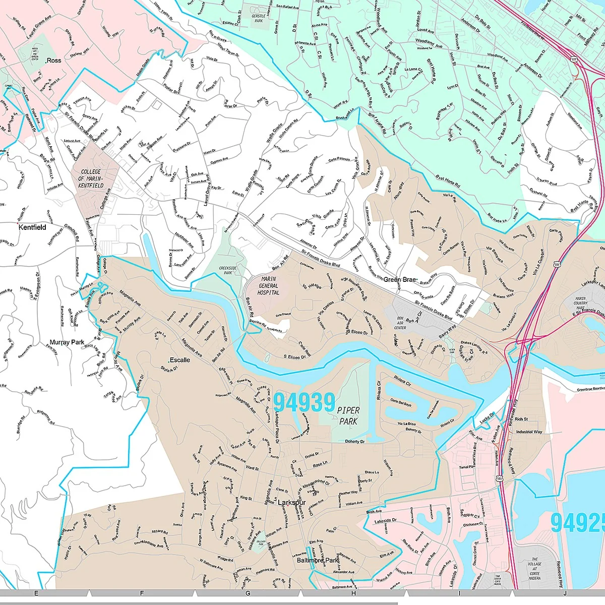 Premium Style Wall Map of San Rafael, CA - Image 5
