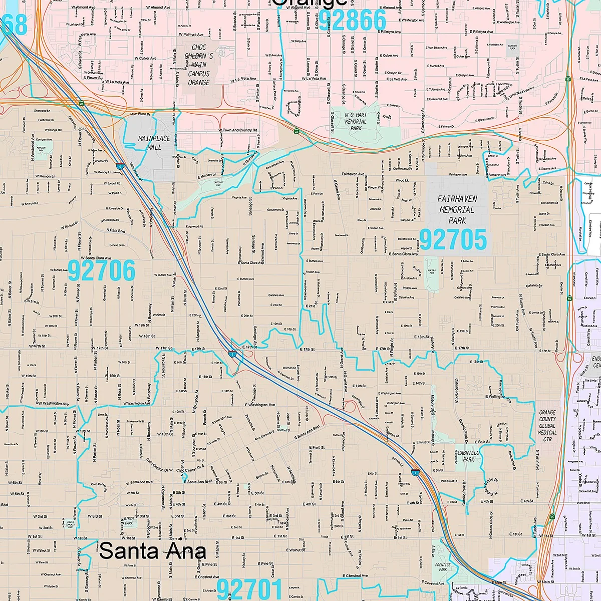 Premium Style Wall Map of Santa Ana, CA - Image 4