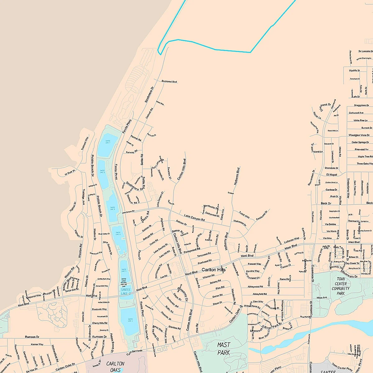 Premium Style Wall Map of Santee, CA - Image 2