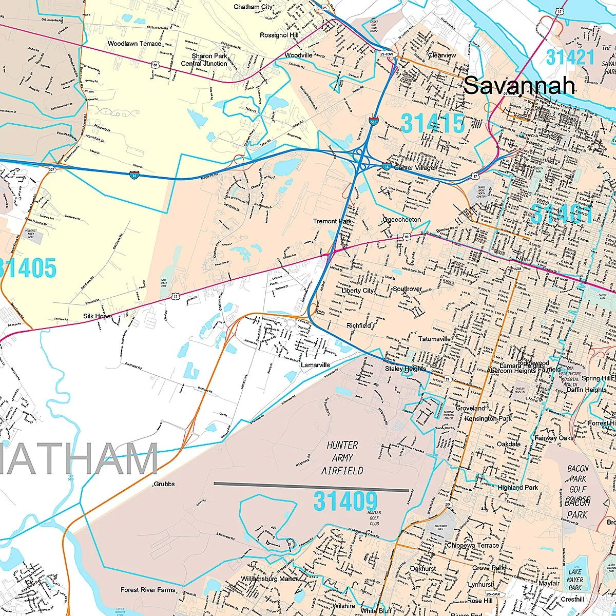 Premium Style Wall Map of Savannah, GA - Image 2