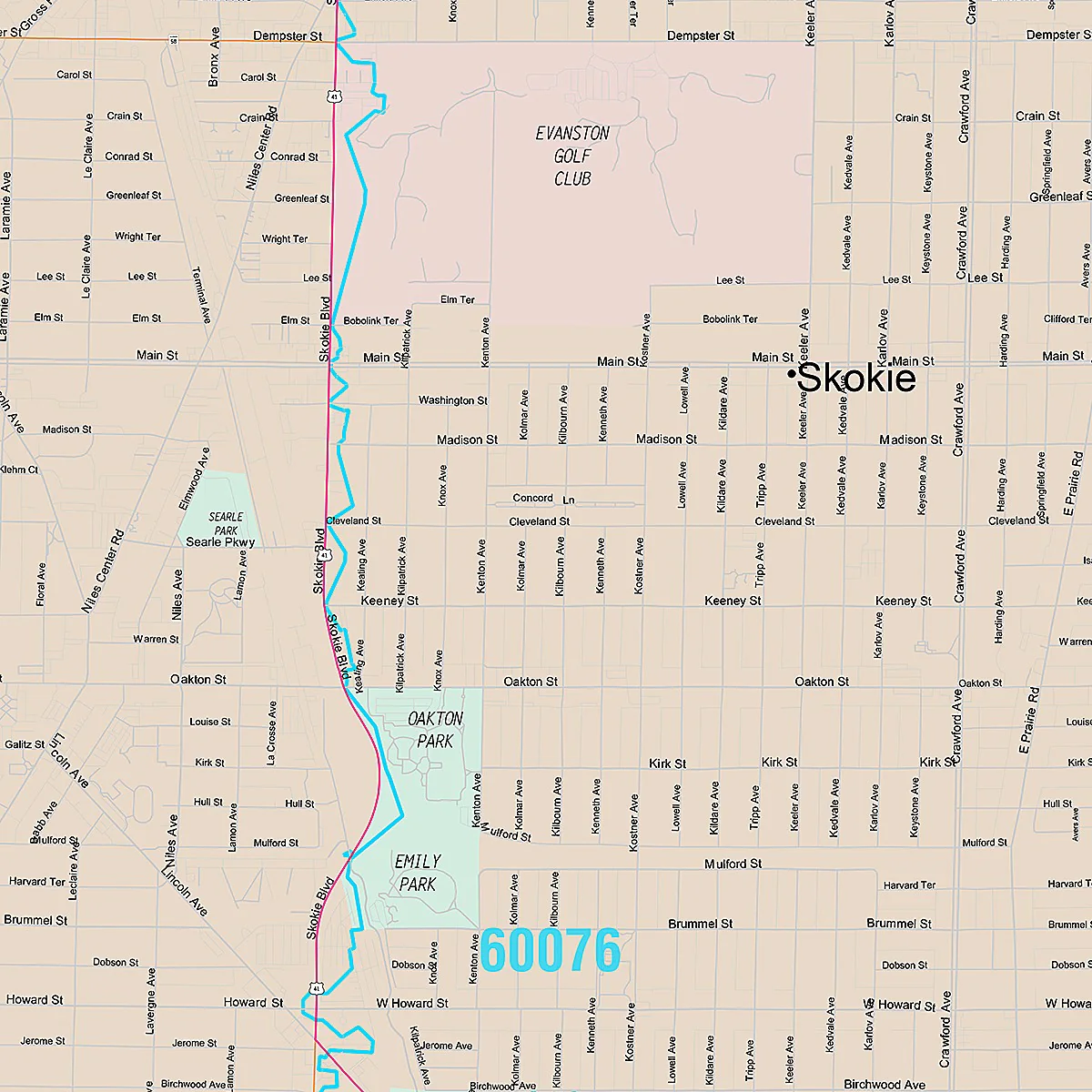 Premium Style Wall Map of Skokie, IL - Image 2