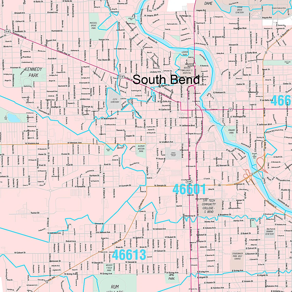 Premium Style Wall Map of South Bend, IN - Image 2