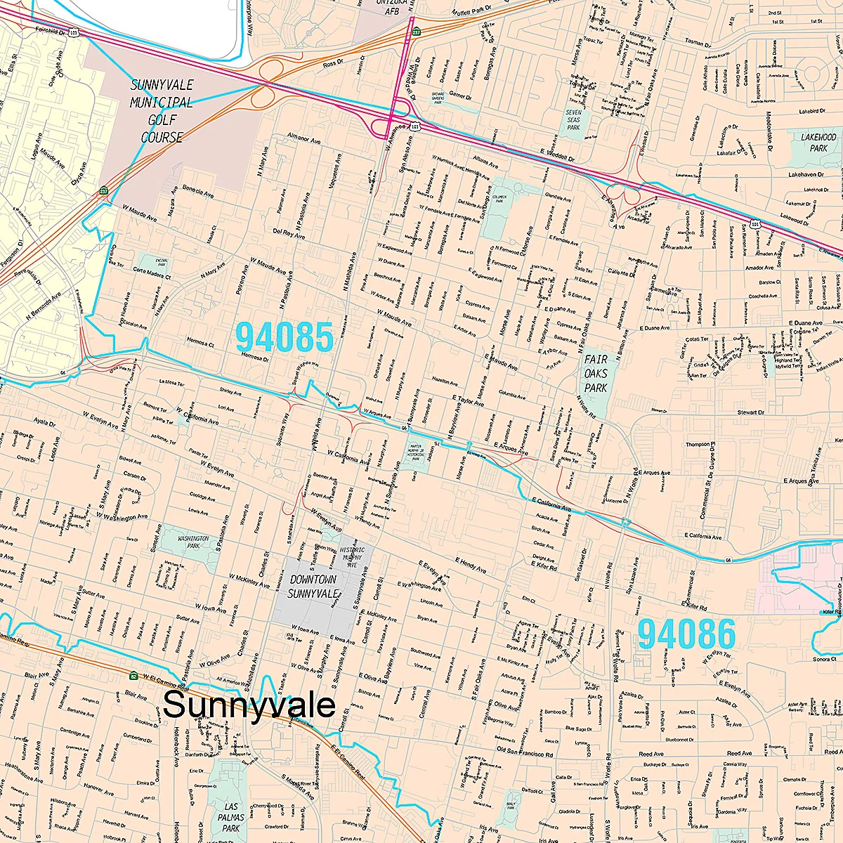 Premium Style Wall Map of Sunnyvale, CA - Image 2