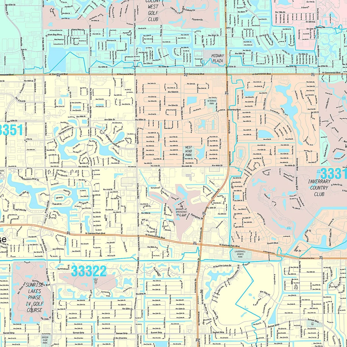 Premium Style Wall Map of Sunrise, FL - Image 4