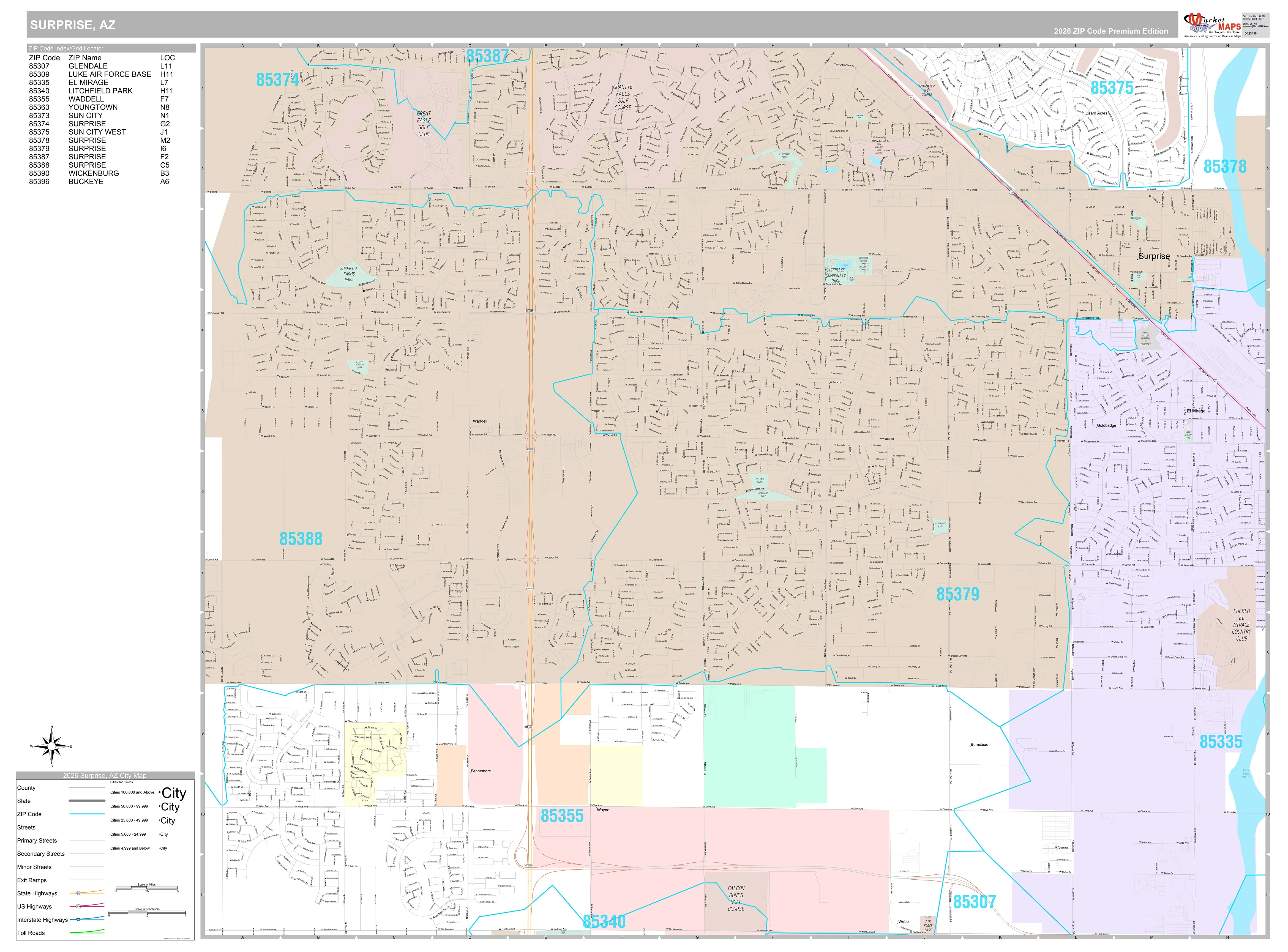 Premium Style Wall Map of Surprise, AZ