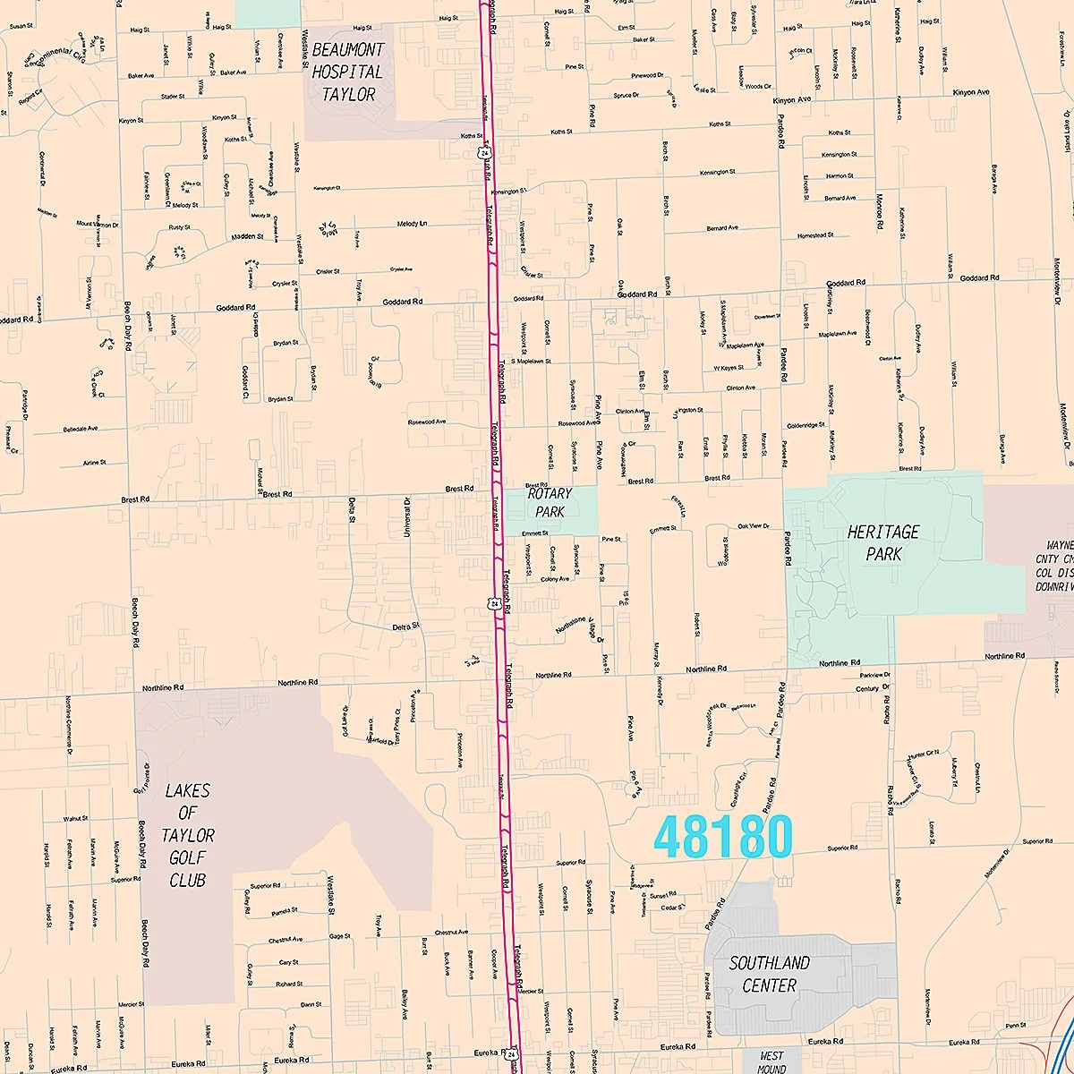Premium Style Wall Map of Taylor, MI - Image 2