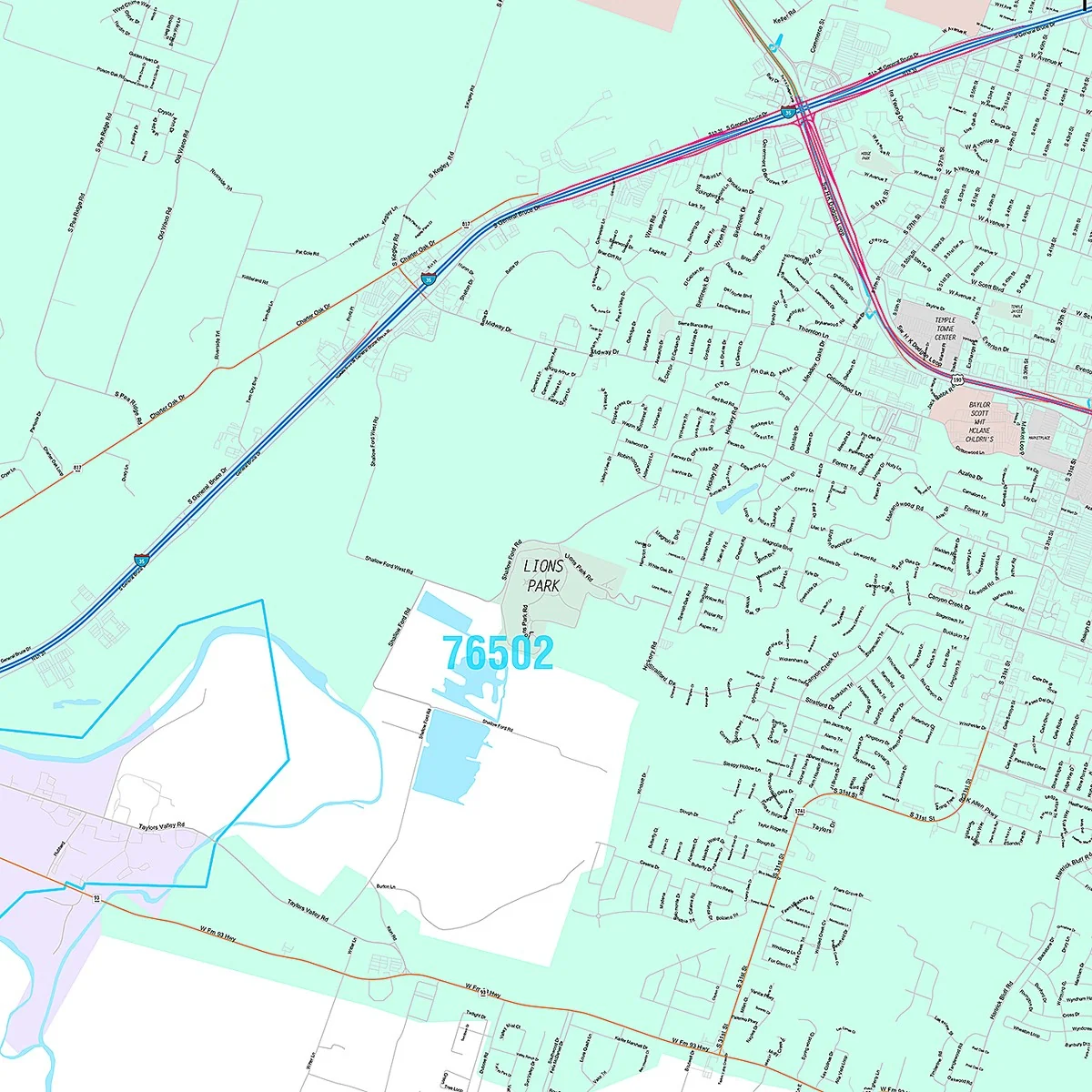 Premium Style Wall Map of Temple, TX - Image 5