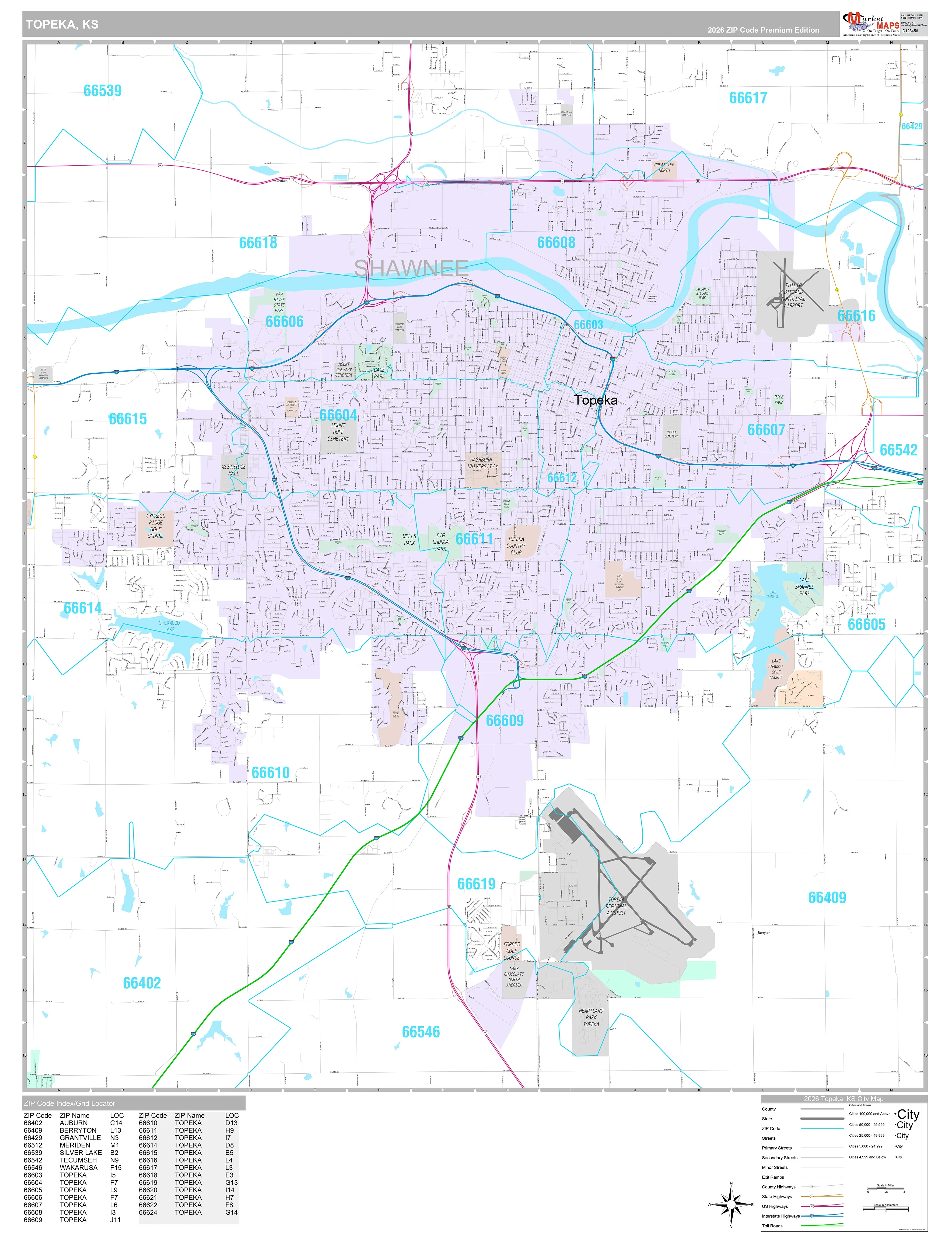 Premium Style Wall Map of Topeka, KS