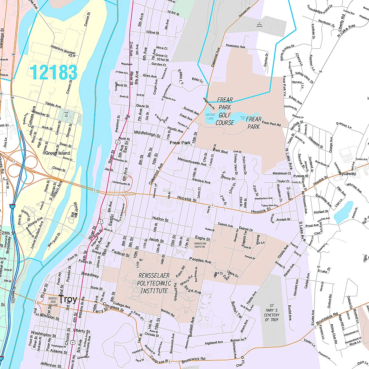 Premium Style Wall Map of Troy, NY - Image 2