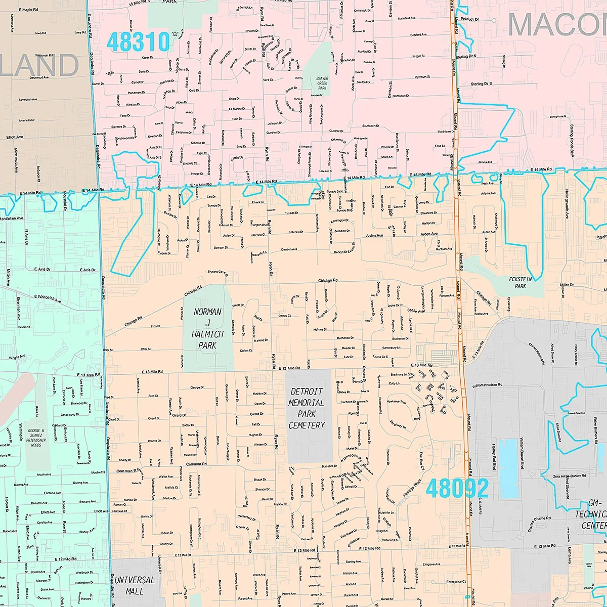 Premium Style Wall Map of Warren, MI - Image 3