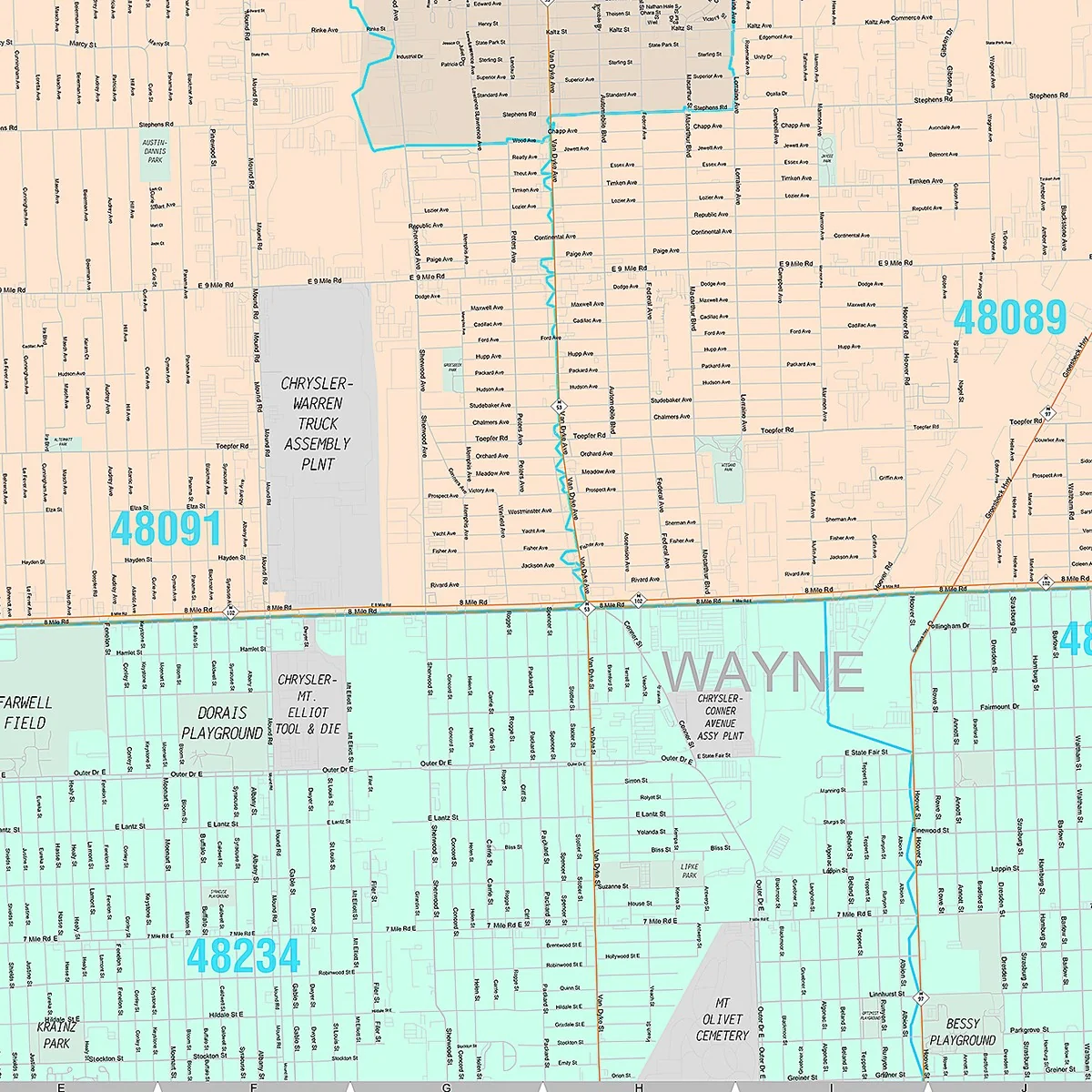 Premium Style Wall Map of Warren, MI - Image 5