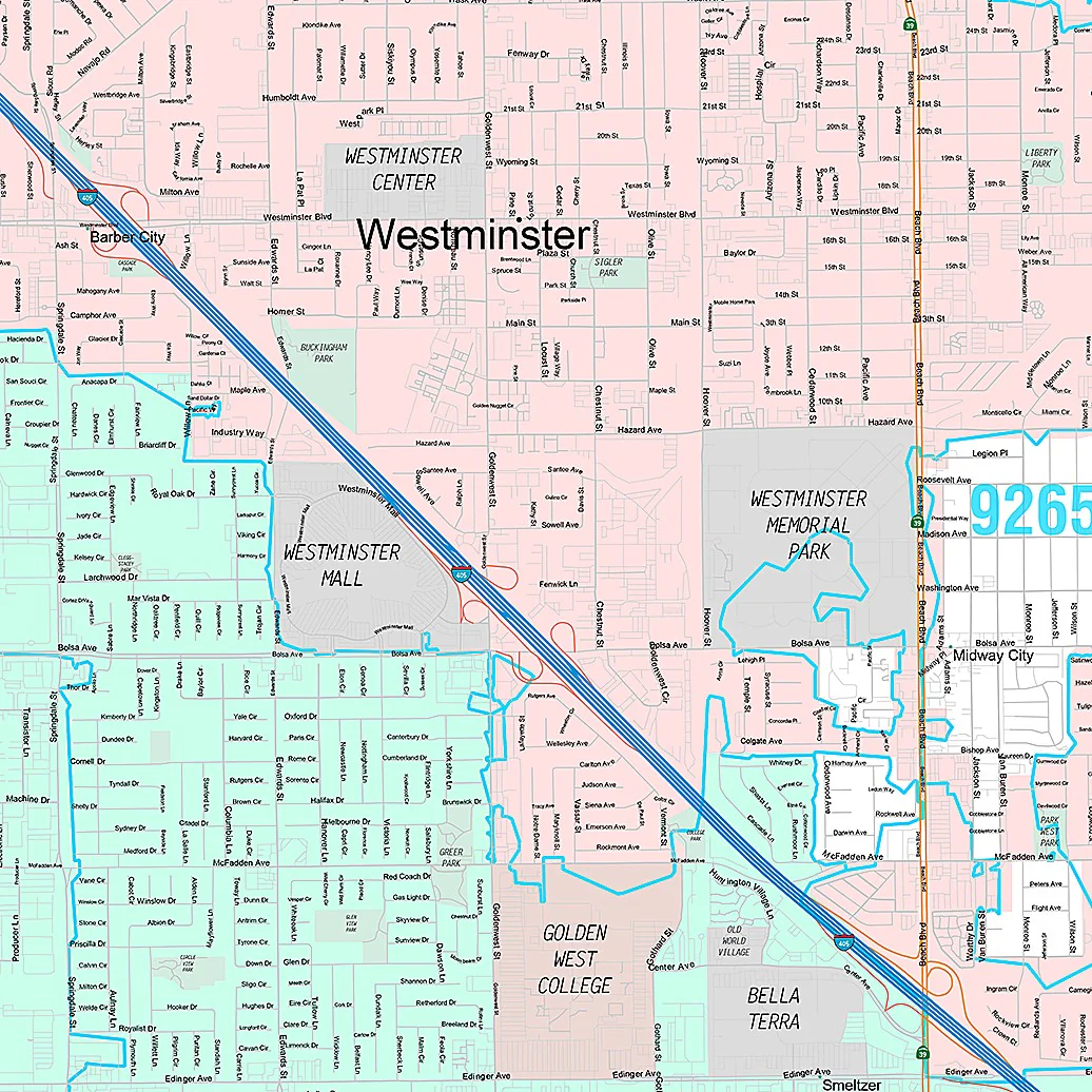 Premium Style Wall Map of Westminster, CA - Image 2