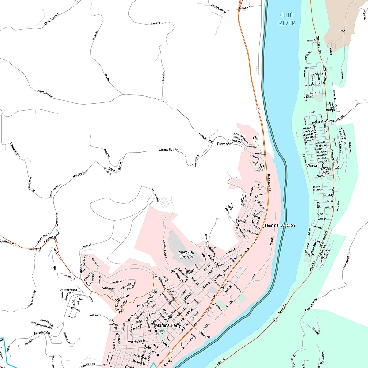 Premium Style Wall Map of Wheeling, WV - Image 3