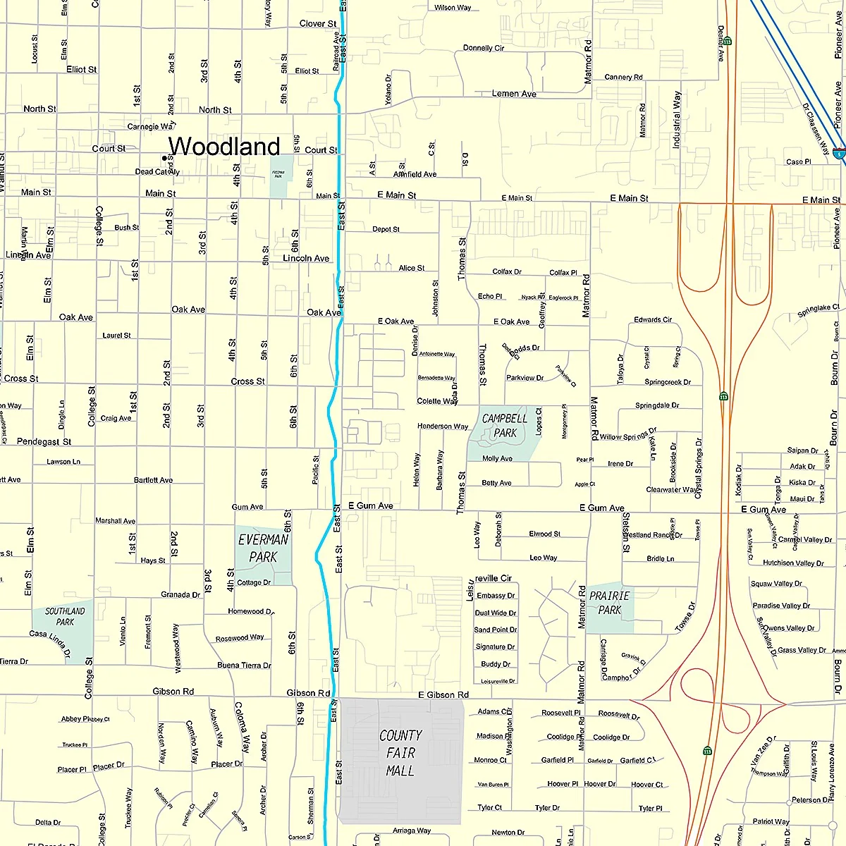 Premium Style Wall Map of Woodland, CA - Image 2