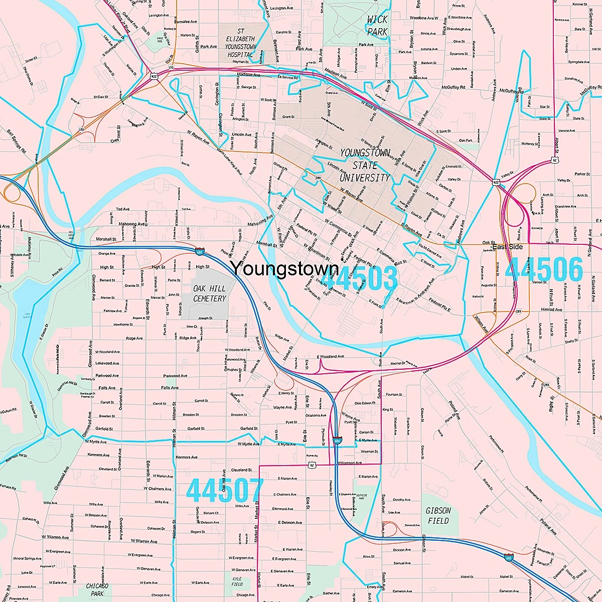 Premium Style Wall Map of Youngstown, OH - Image 2