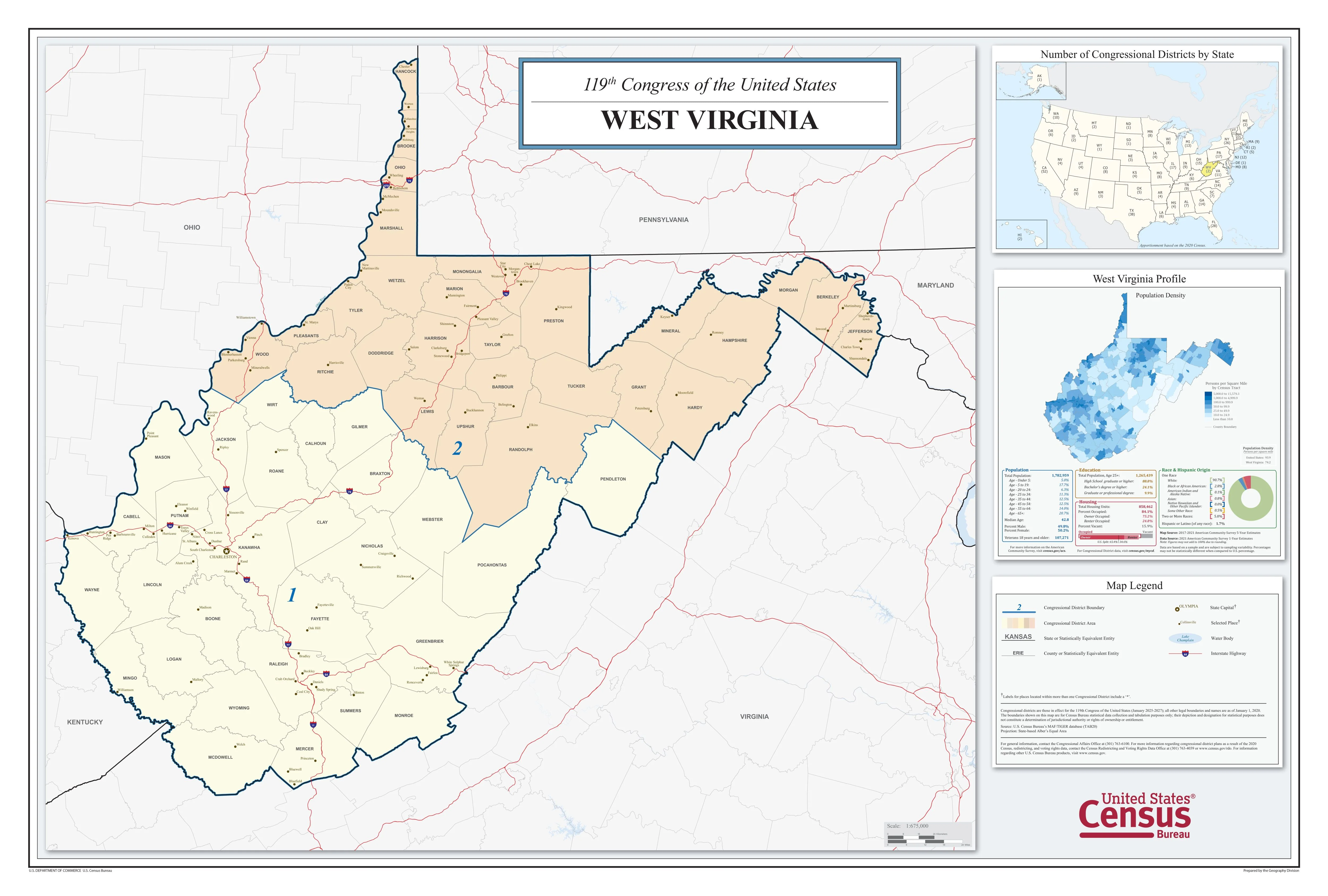 West Virginia Congressional District Wall Map